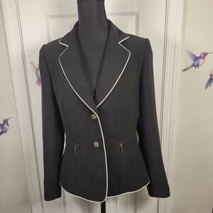 TAHARI Arthur S. Levin Black White Piping Tailored Career Office Blazer 4